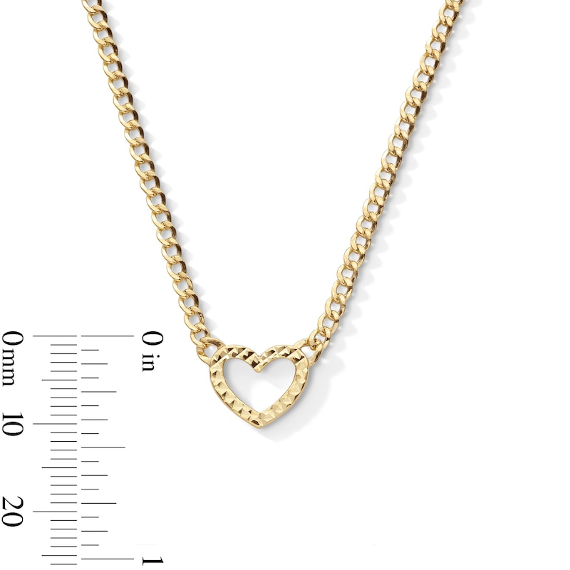 Main Image 3 of 2.60mm Heart Curb Chain Necklace in 10K Hollow Gold - 16&quot; + 1&quot;