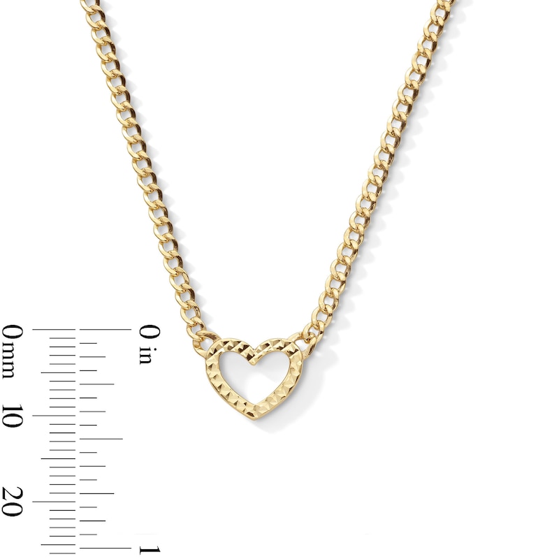 Main Image 2 of 10K Hollow Gold Heart Curb Chain Necklace - 16&quot; + 1&quot;