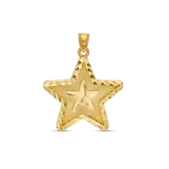 24.6 x 26.29mm Diamond-Cut Sunburst Layered Double Star Necklace Charm in 10K Gold