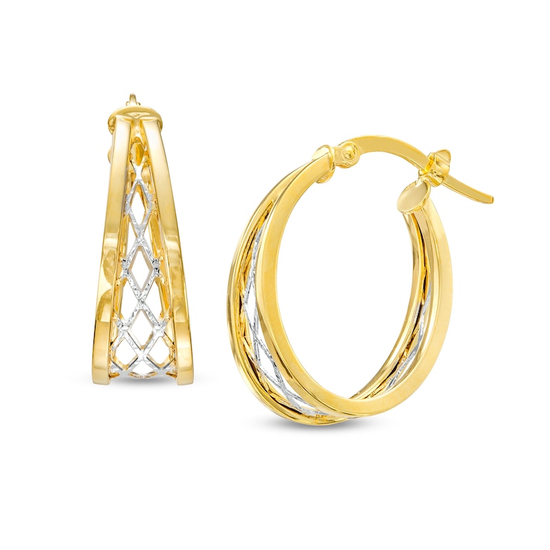 1.5mm Diamond-Cut Split Lattice Hoop Earrings in 10K Gold
