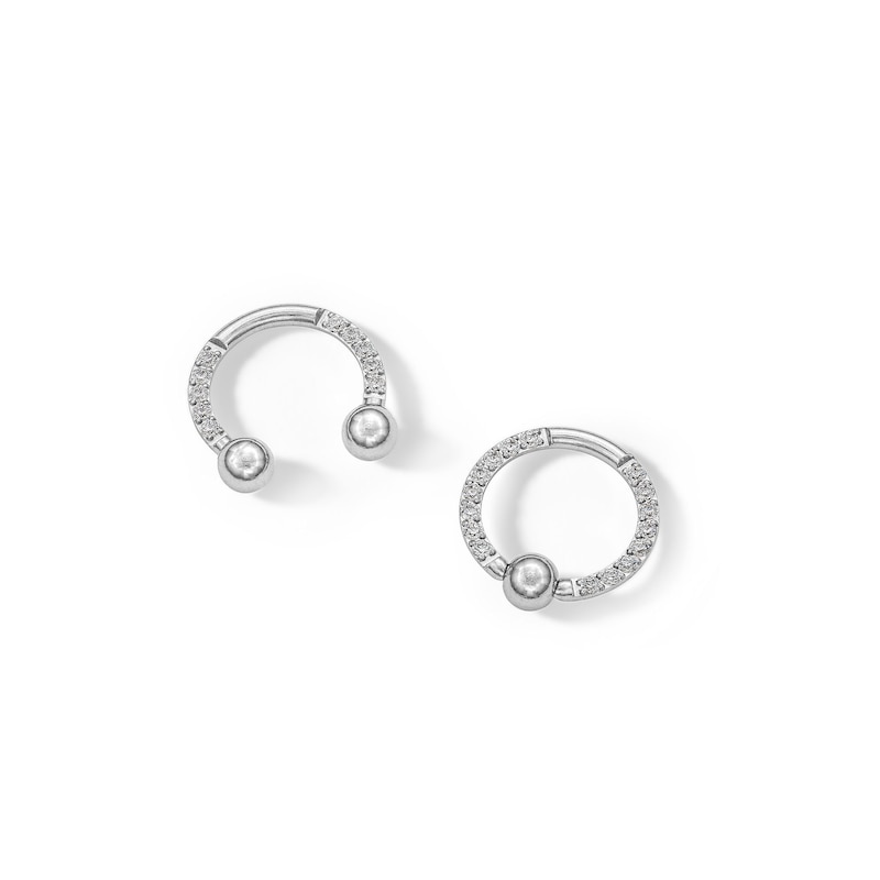 Main Image 1 of Stainless Steel CZ Horseshoe and Nose Ring Set - 16G 3/8&quot;