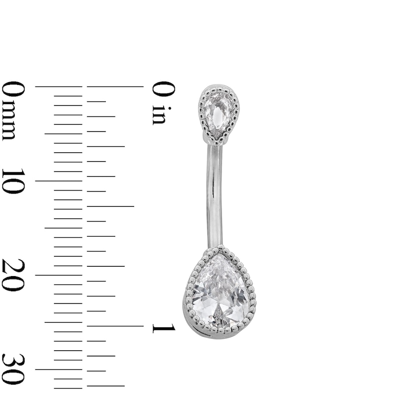 Main Image 4 of Stainless Steel CZ Pear-Shaped and Round Frame Belly Button Ring Set - 14G