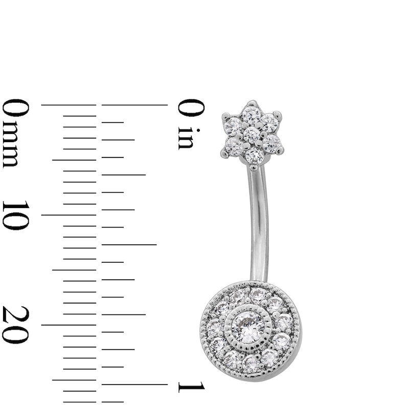 Main Image 6 of Stainless Steel CZ Pear-Shaped and Round Frame Belly Button Ring Set - 14G