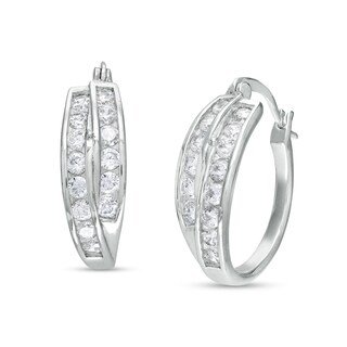 Cubic Zirconia Double Row Hoop Earrings in Solid Sterling Silver | Banter