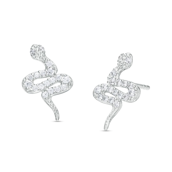 Cubic Zirconia Snake Stud Earrings in Sterling Silver