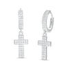 Thumbnail Image 0 of Cubic Zirconia Double Row Cross Drop Earrings in Sterling Silver