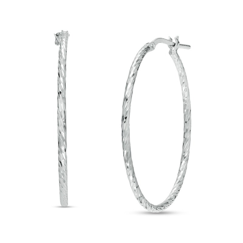 Main Image 1 of 1.5mm Diamond-Cut Rope Textured Hoop Earrings in Hollow Sterling Silver