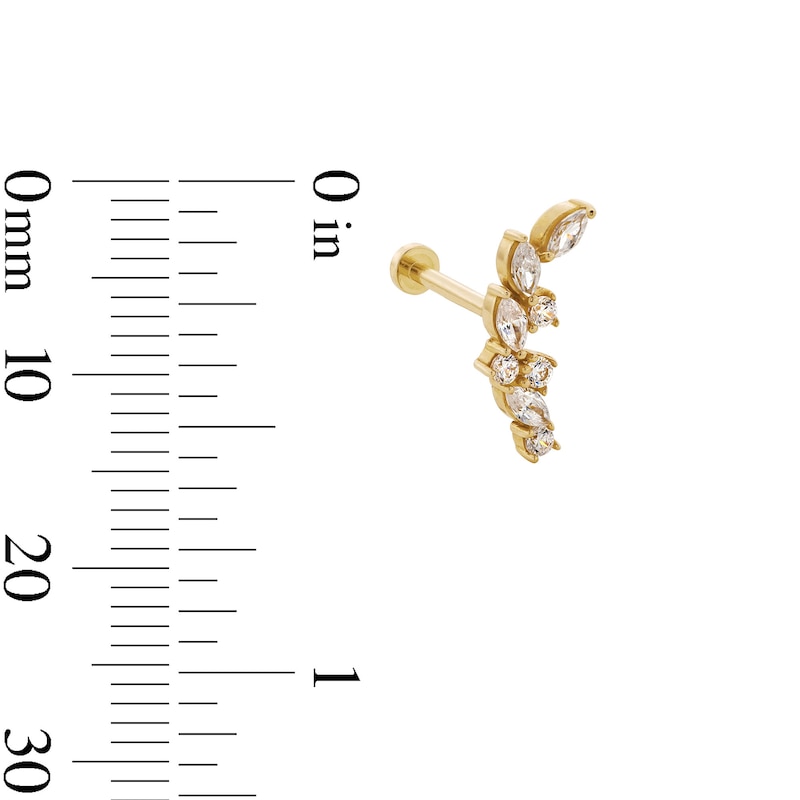 Main Image 2 of 14K Semi-Solid Gold CZ Marquise and Round Scatter Crawler Stud - 18G 5/16&quot;