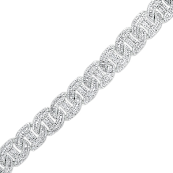 Men's Baguette and Round Cubic Zirconia Mariner Link Chain Bracelet in Sterling Silver – 8.5"