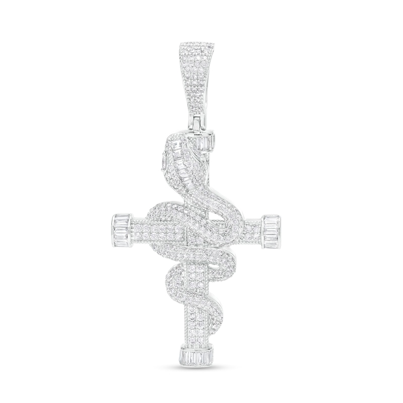 Main Image 1 of Cubic Zirconia Snake Wrap Cross Necklace Charm in Solid Sterling Silver