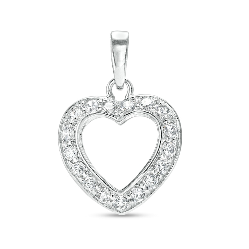 Cubic Zirconia Heart Outline Necklace Charm in Hollow Sterling Silver