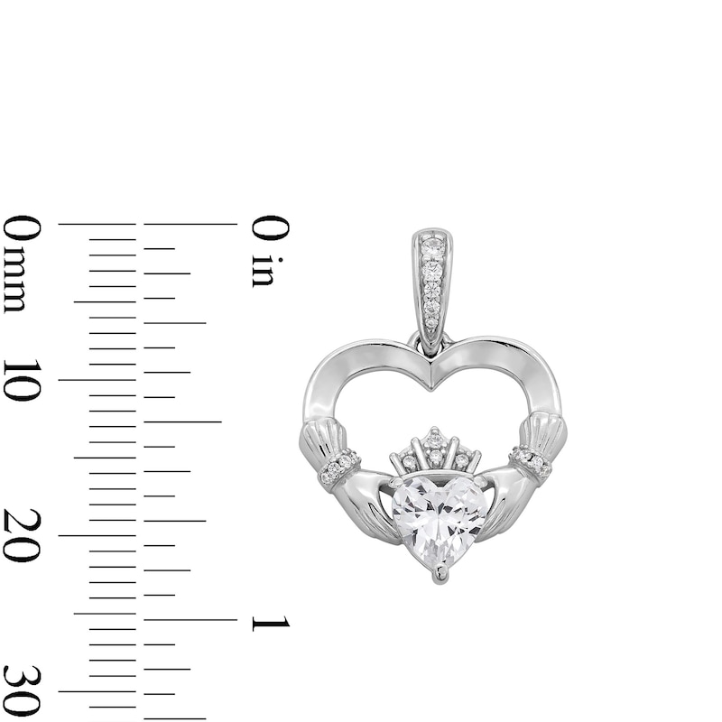 Main Image 4 of 6.0mm Heart-Shaped Cubic Zirconia Claddagh Heart Necklace Charm in Hollow Sterling Silver