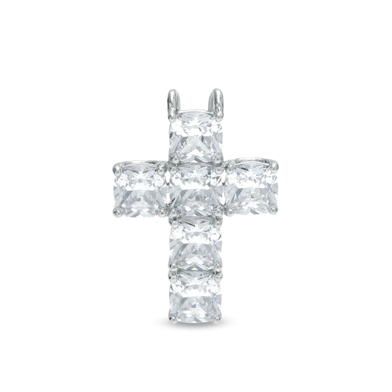 Cubic Zirconia 6-Stone Cross Necklace Charm in Hollow Sterling Silver