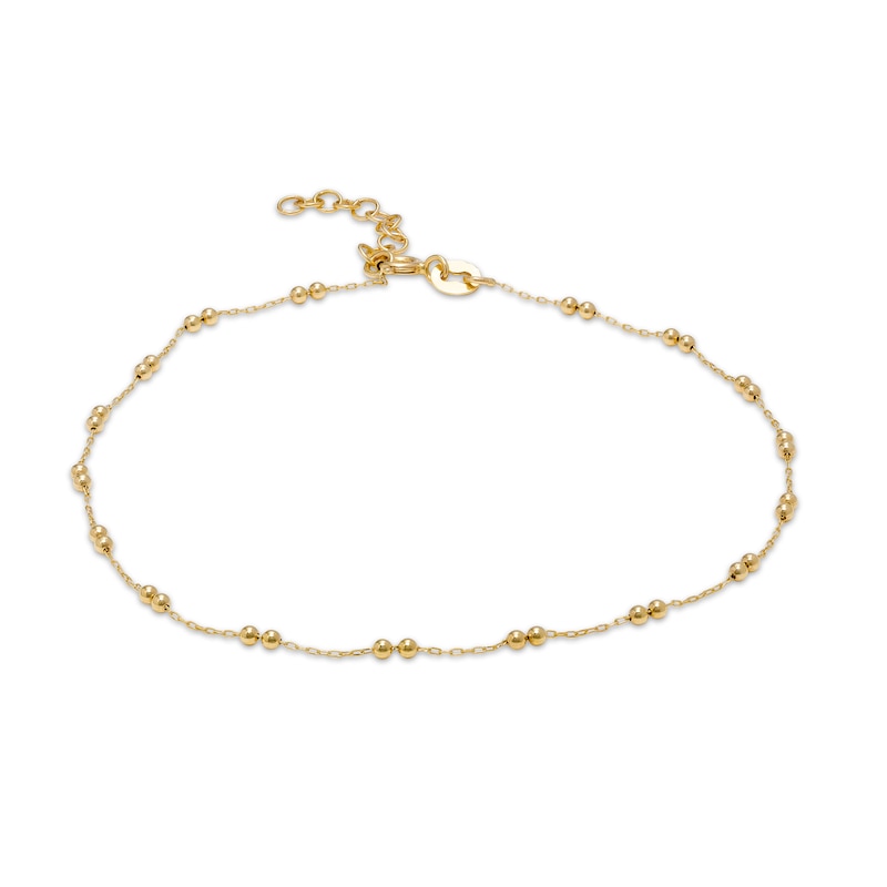 Made in Italy Fancy Anklet with Beads in 10K Hollow Gold - 9