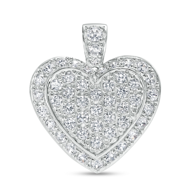 Cubic Zirconia Frame Heart Cluster Necklace Charm in Hollow Sterling ...