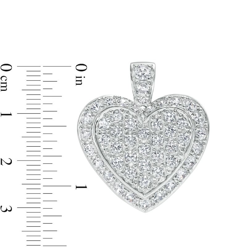 Cubic Zirconia Frame Heart Cluster Necklace Charm in Hollow Sterling Silver