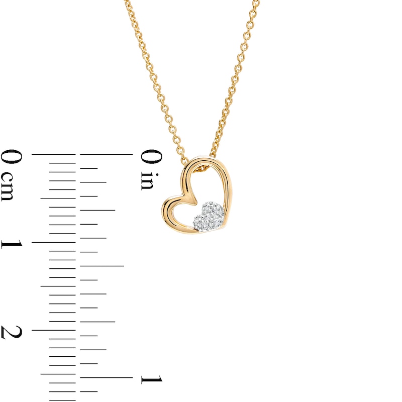 Multi-Diamond Accent Double Heart Tilted Pendant in Sterling Silver with 14K Gold Plate