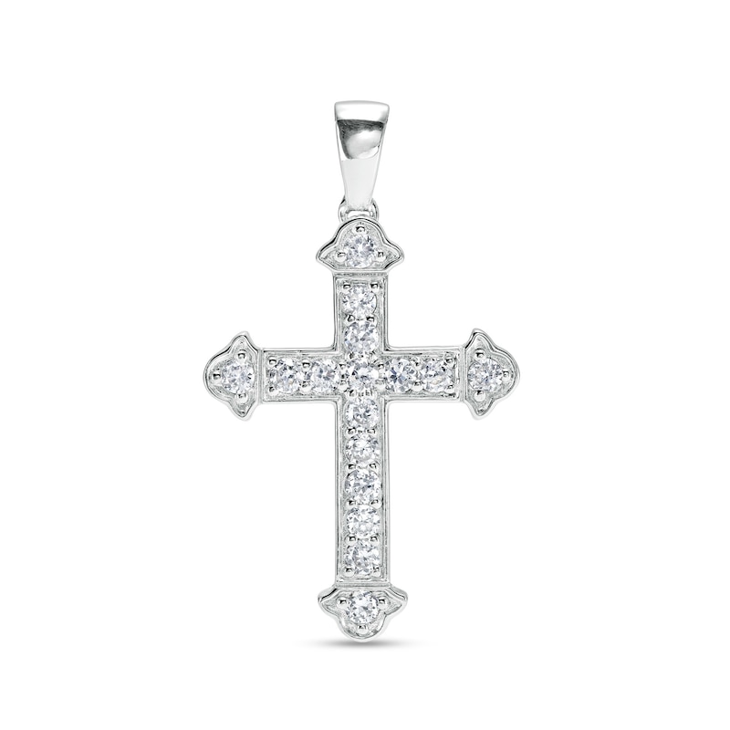 Cubic Zirconia Flared Cross Necklace Charm in Hollow Sterling Silver