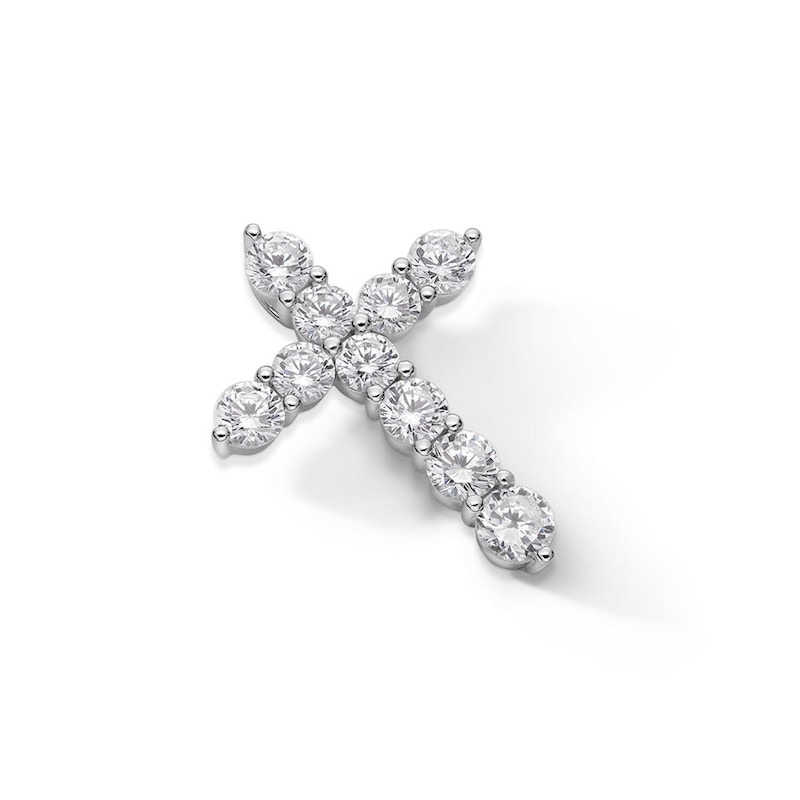 Main Image 3 of Cubic Zirconia 10-Stone Cross Necklace Charm in Semi-Solid Sterling Silver