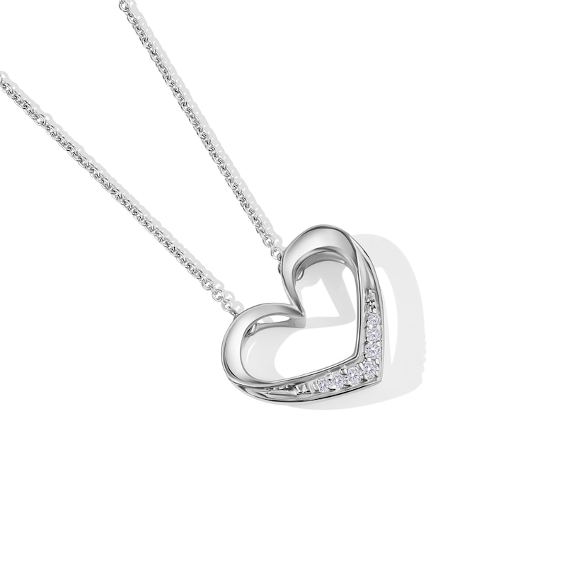 Main Image 2 of Sterling Silver Diamond Accented Heart Outline Pendant - 17&quot;