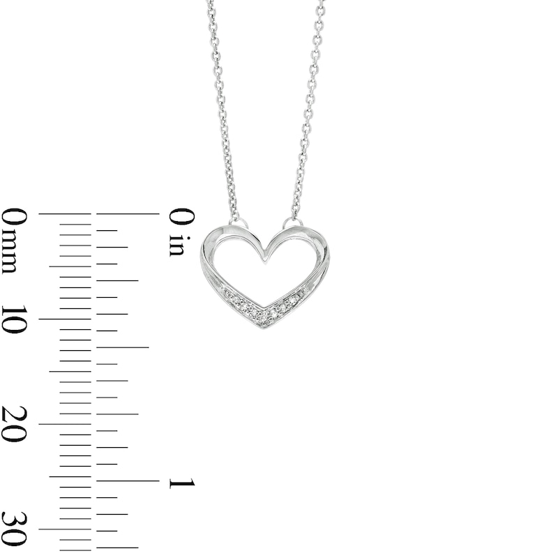 Main Image 3 of Sterling Silver Diamond Accented Heart Outline Pendant - 17&quot;