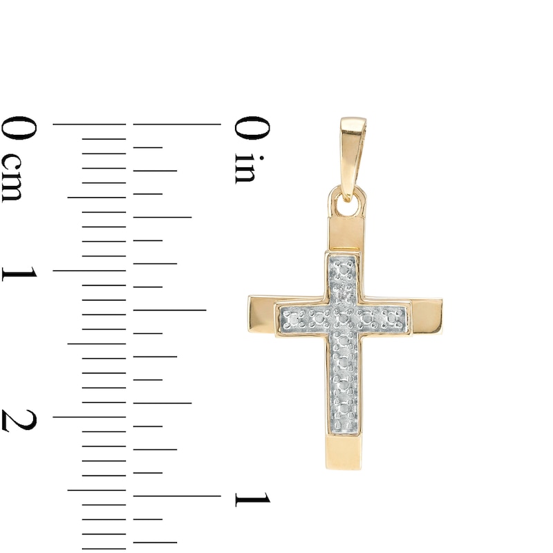Diamond Accent Layered Split Edge Cross Necklace Charm in 10K Gold