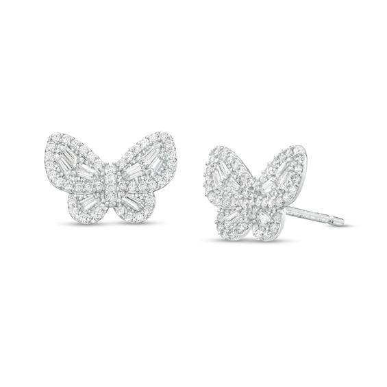 Cubic Zirconia Butterfly Stud Earrings in Sterling Silver