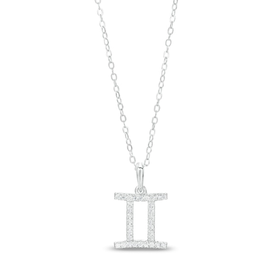 Cubic Zirconia Dainty Gemini Symbol Pendant Necklace in Sterling Silver