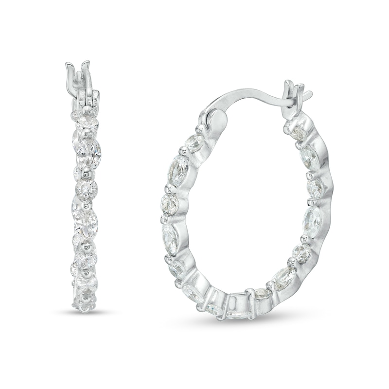 Main Image 1 of Cubic Zirconia Oval Hoop Earrings in Sterling Silver