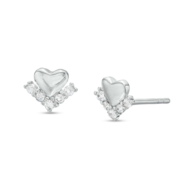 Main Image 1 of Cubic Zirconia Mini Heart Stud Earrings in Sterling Silver