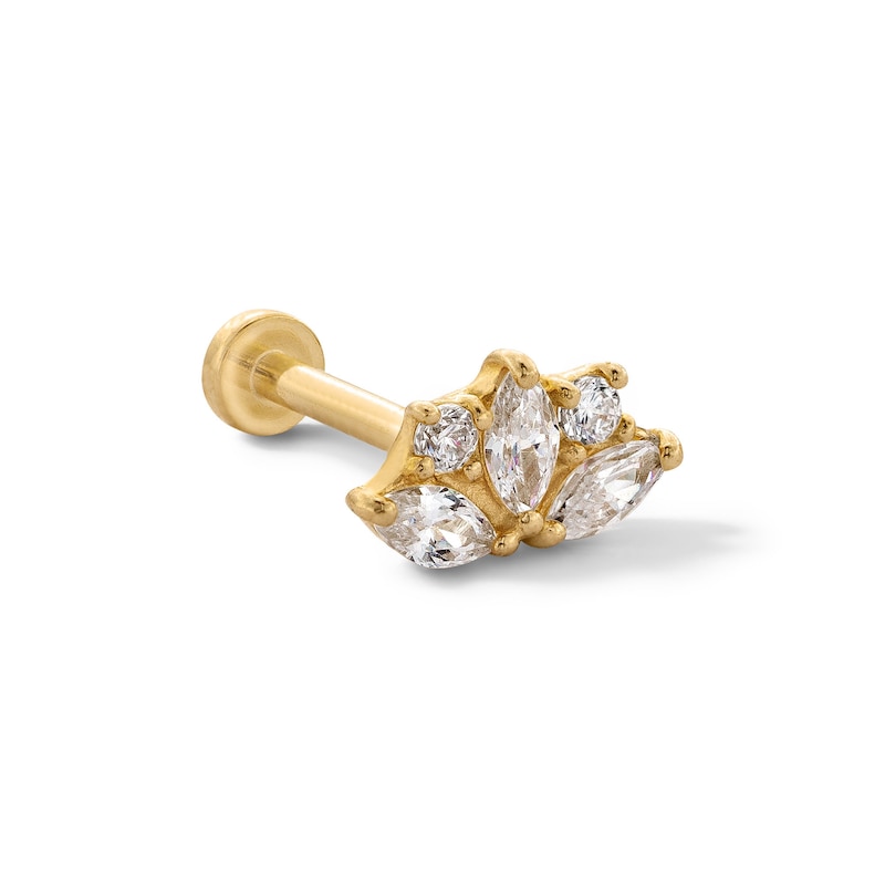 Main Image 1 of 14K Gold CZ Lotus Flower Stud - 18G 5/16&quot;