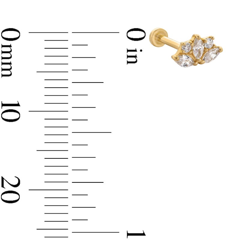 Main Image 2 of 14K Gold CZ Lotus Flower Stud - 18G 5/16&quot;