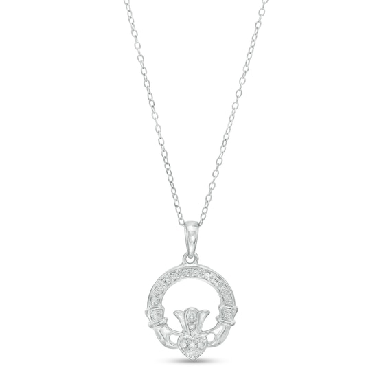 Diamond Accent Claddagh Pendant Necklace in Sterling Silver - 18"