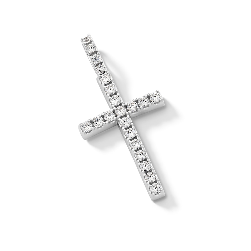 Main Image 5 of Cubic Zirconia Shared Prong Cross Necklace Charm in Solid Sterling Silver