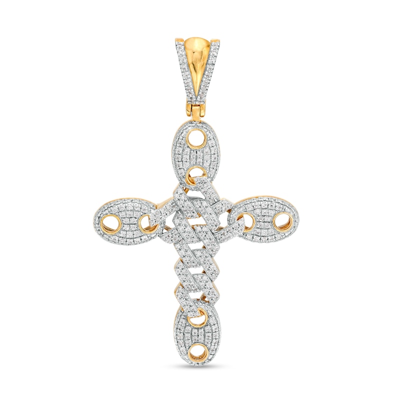 1/2 CT. T.W. Diamond Mariner Link Cross Necklace Charm in 10K Gold | Banter