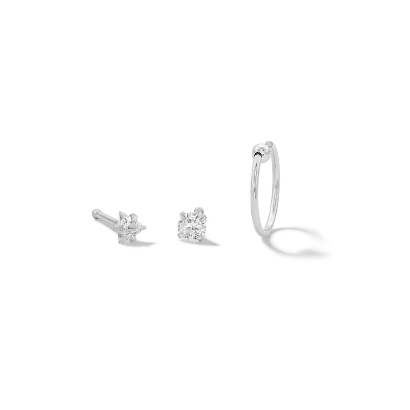 Solid Stainless Steel CZ Nose Stud Set - 20G