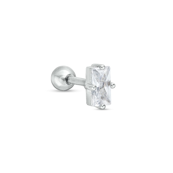 Stainless Steel CZ Baguette Stud - 18G 5/16"