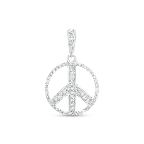 1/5 CT. T.W. Diamond Pavé Peace Sign Necklace Charm in Sterling Silver