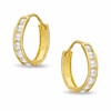Thumbnail Image 0 of Cubic Zirconia Seven Stone 13mm Huggie Earrings in Solid Sterling Silver with 14K Gold Plate