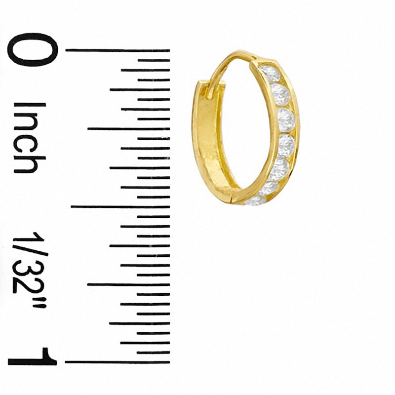 Cubic Zirconia Seven Stone 13mm Huggie Earrings in Solid Sterling Silver with 14K Gold Plate