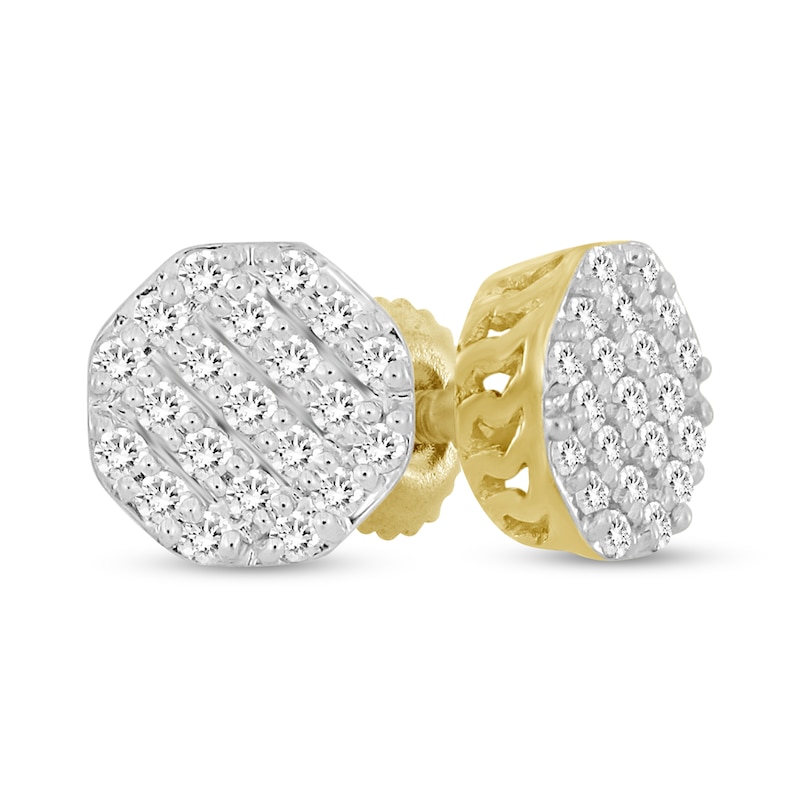 Main Image 1 of 1/6 CT. T.W. Diamond Flat Octagon Stud Earrings in Sterling Silver with 14K Gold Plate