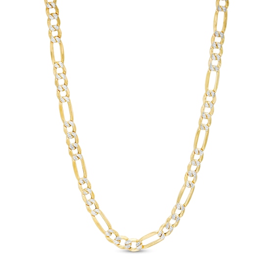 4mm Diamond-Cut Pavé Figaro Chain Necklace in 10K Semi-Solid Gold - 20"