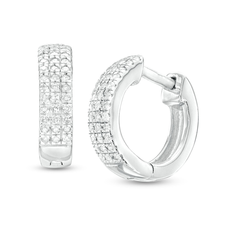 Main Image 1 of 1/6 CT. T.W. Diamond Three Row Huggie Hoop Earrings in Sterling Silver