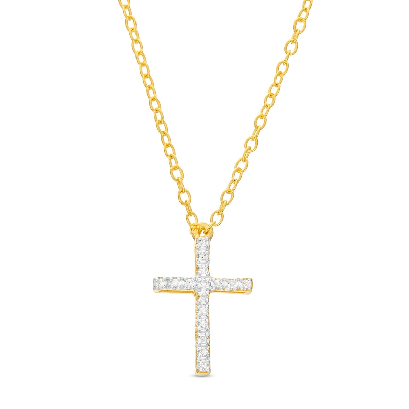 Diamond Accent Cross Necklace in Sterling Silver with 14K Gold Plate ...