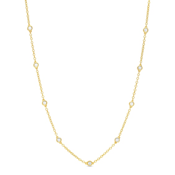 Diamond Accent Bezel Station Necklace in Sterling Silver with 14K Gold Plate - 18"