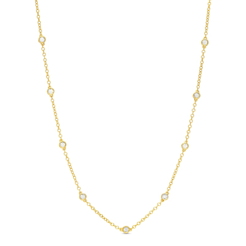 Main Image 1 of Diamond Accent Bezel Station Necklace in Sterling Silver with 14K Gold Plate - 18&quot;