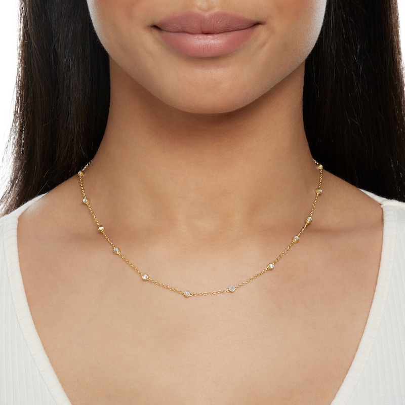 Main Image 3 of Diamond Accent Bezel Station Necklace in Sterling Silver with 14K Gold Plate - 18&quot;