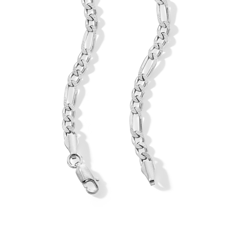 Main Image 3 of Made in Italy 3.7mm Diamond-Cut Pavé Figaro Chain Necklace in Solid Sterling Silver - 18&quot;