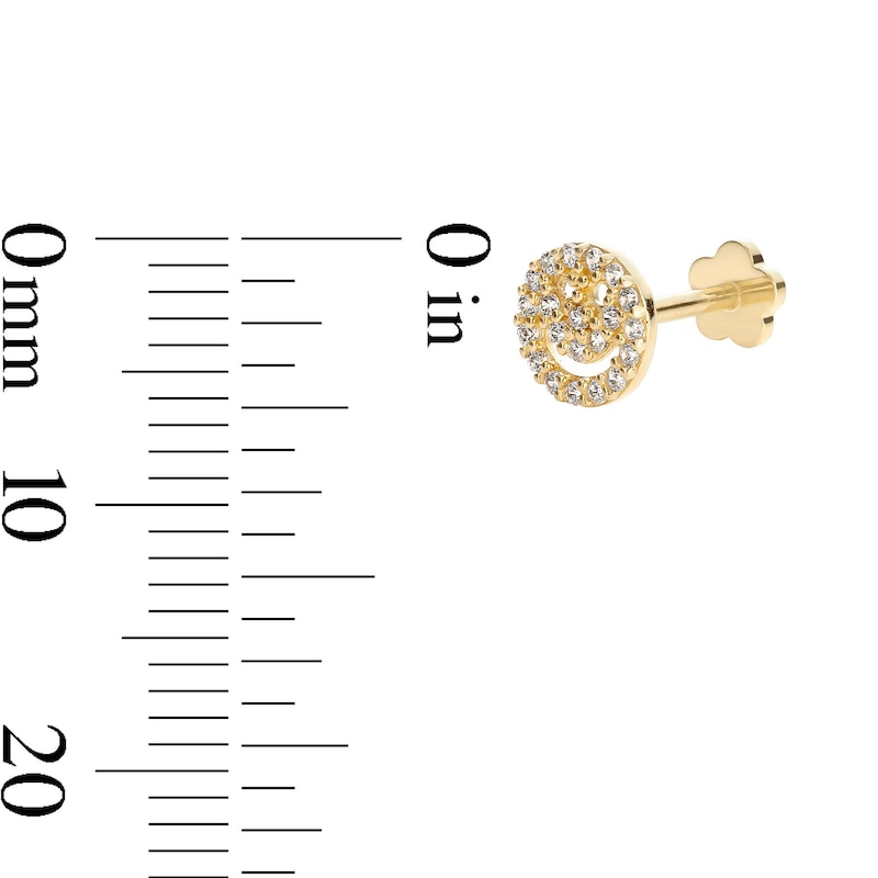 Main Image 2 of 14K Solid Gold CZ Smiley Face Stud - 18G 5/16&quot;