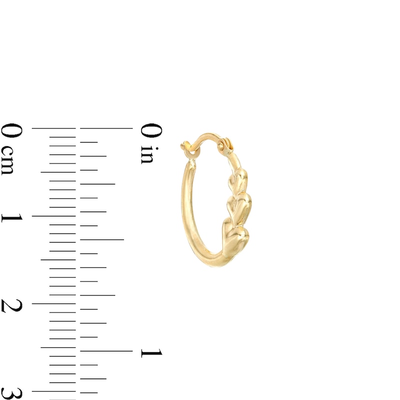 Main Image 2 of Three Heart Hoop Earrings in 10K Hollow Gold